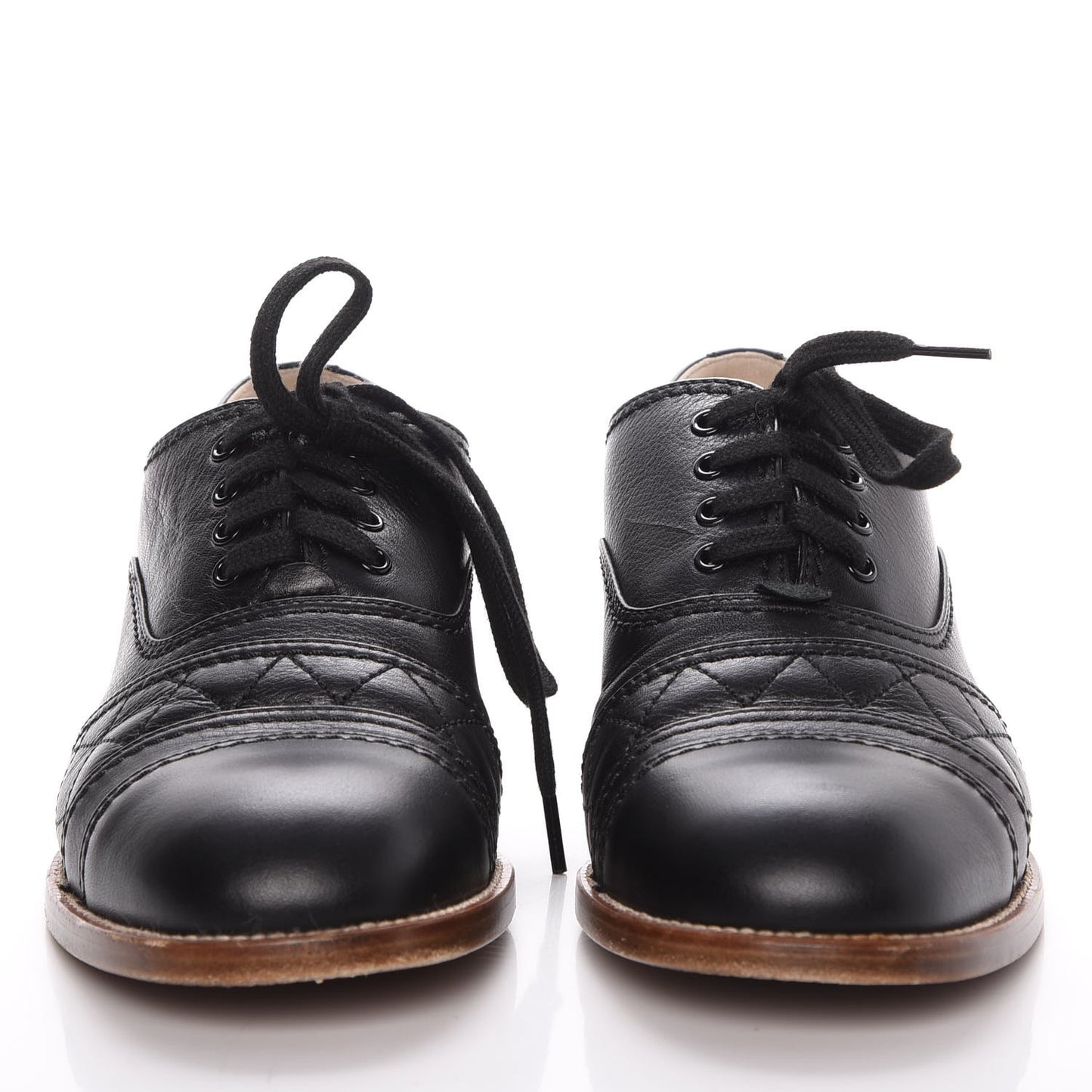 Calfskin Quilted CC Lace Up Oxfords 36 Black