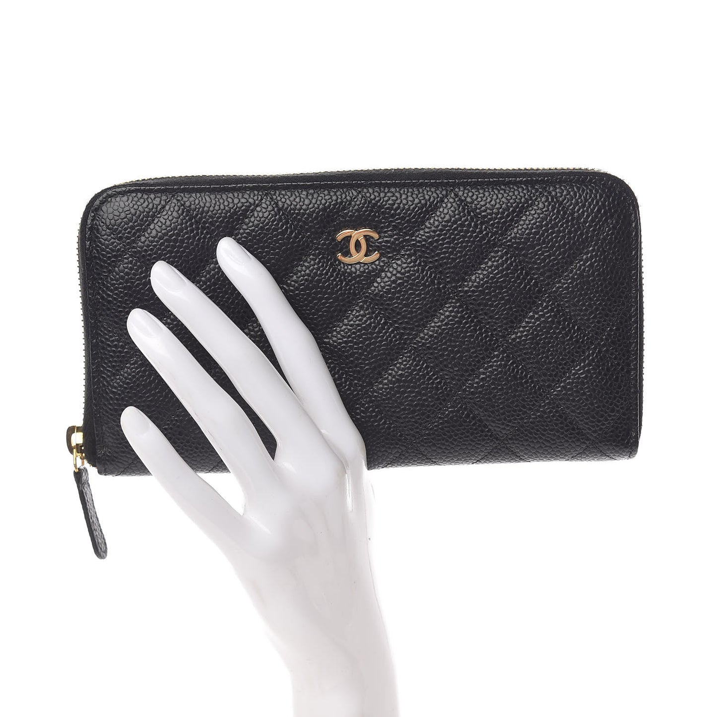 Caviar Quilted Large Gusset Zip Around Wallet Black