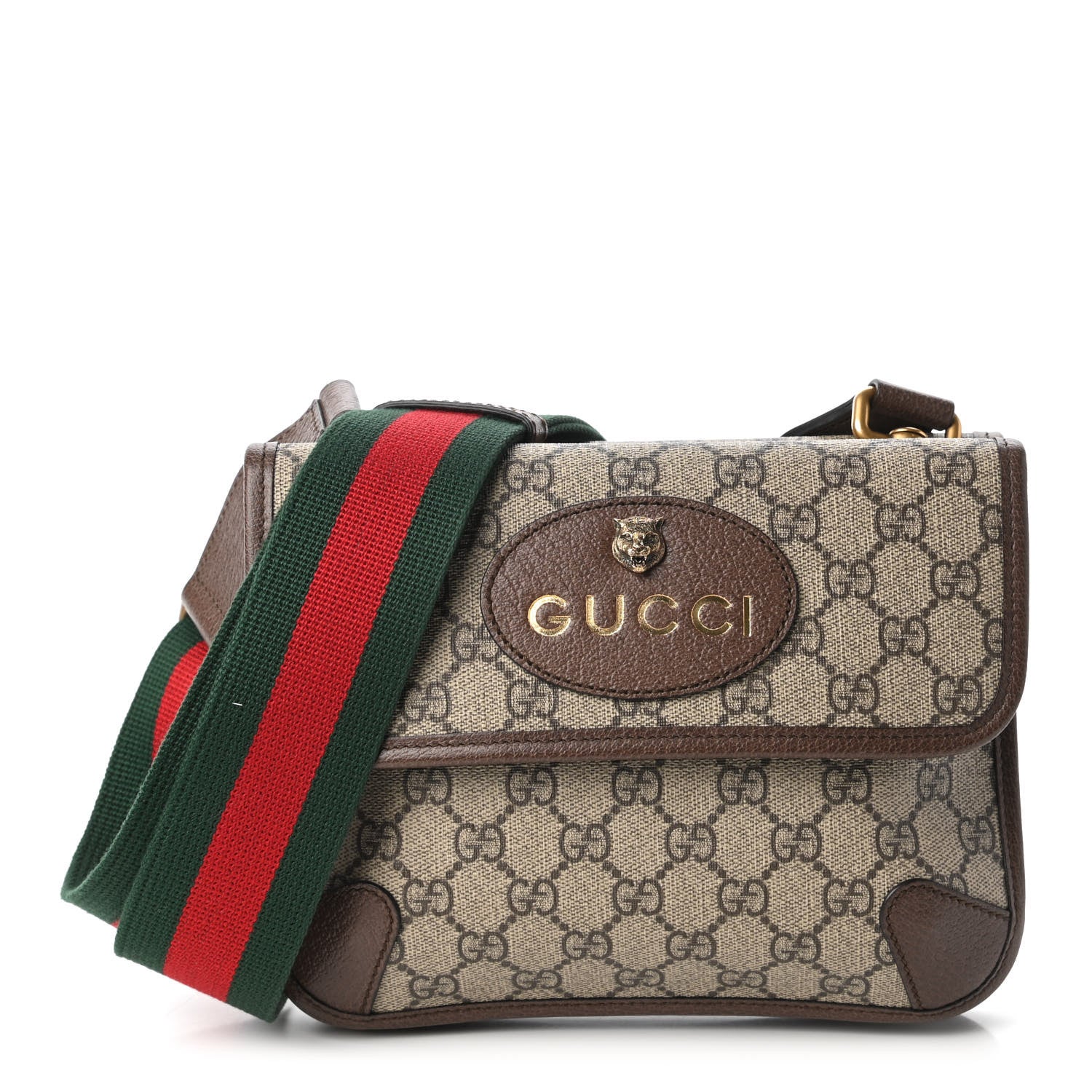 Gucci GG Supreme Monogram Web Small Neo Vintage Double Flap Messenger Bag Beige New Acero 1 of 11