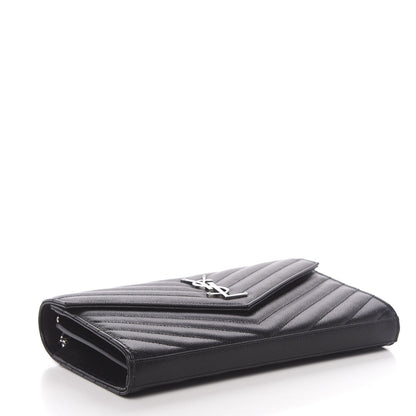 Saint Laurent Grain De Poudre Matelasse Chevron Monogram Chain Wallet Black 4 of 11