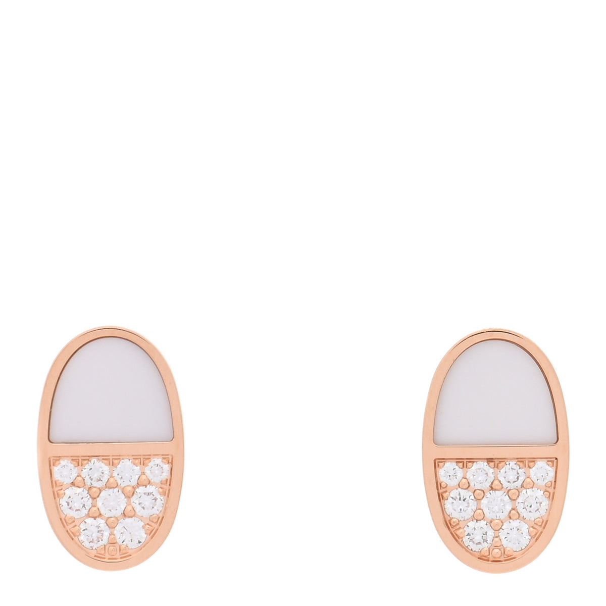 Hermes 18K Rose Gold Ceramic Diamond Chaine D'Ancre Verso Stud Earrings White 1 of 5