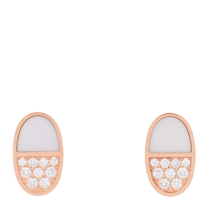 Hermes 18K Rose Gold Ceramic Diamond Chaine D'Ancre Verso Stud Earrings White 1 of 5