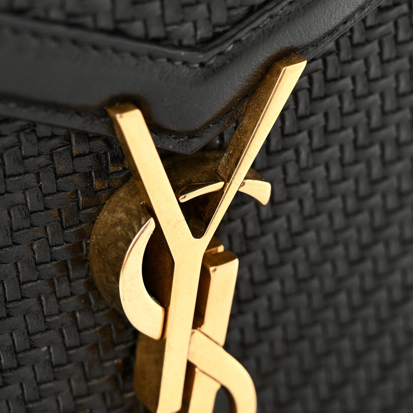 Calfksin Woven Mini Classic Monogram Cassandra Top Handle Black