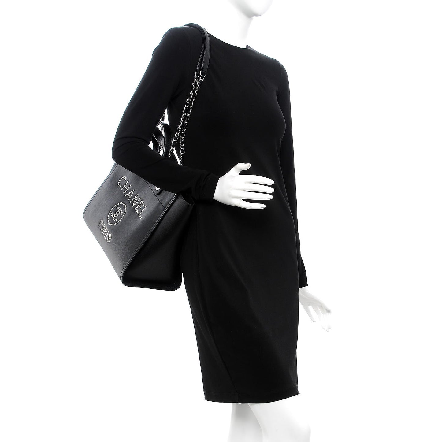Caviar Small Studded Deauville Tote Black