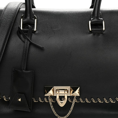 Valentino Garavani Calfskin Groumette Small Demilune Double Handle Satchel Black 7 of 10