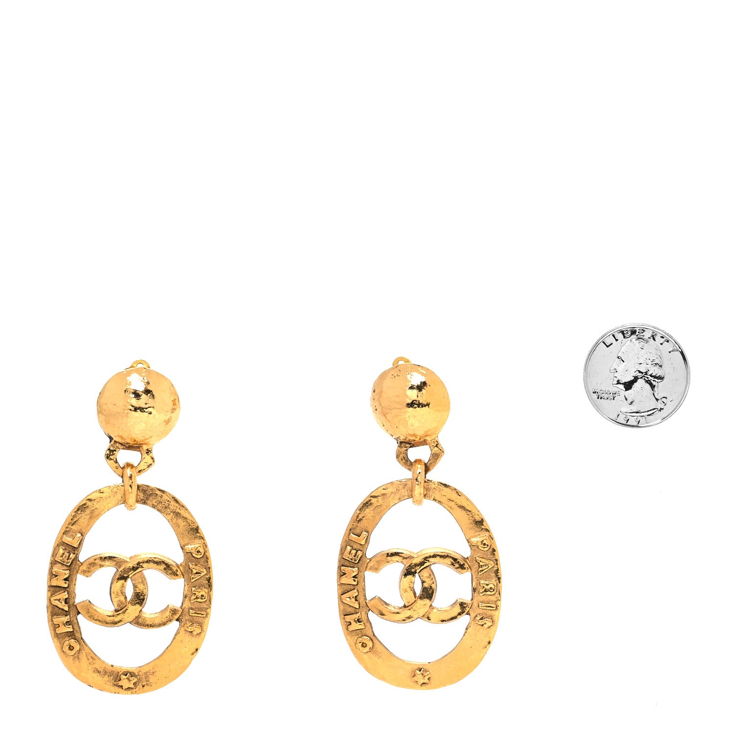 Chanel Metal CC Door Knocker Clip On Earrings Gold 2 of 5