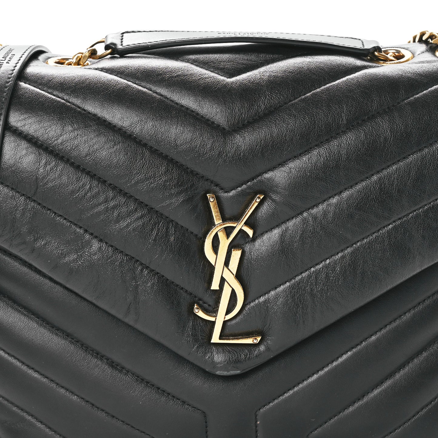 Calfskin Y Quilted Monogram Medium Loulou Chain Satchel Black