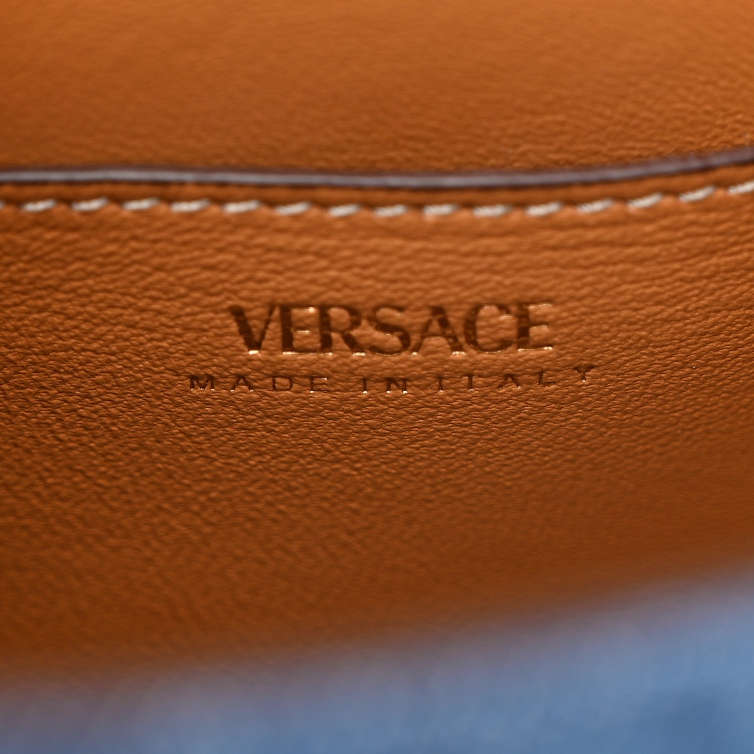 Versace Denim Barocco Small La Medusa Chain Top Handle Handbag Blue Camel 6 of 12