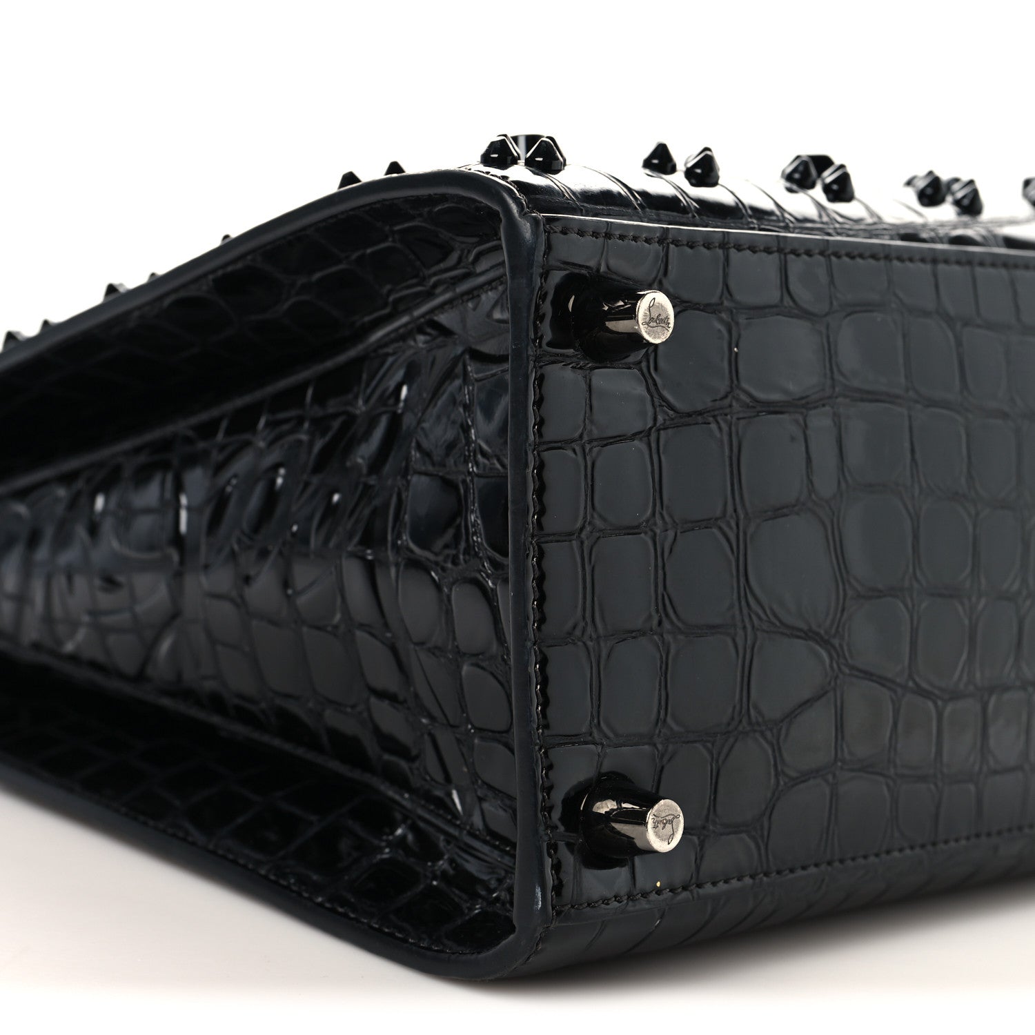 Christian Louboutin Calfskin Crocodile Embossed Studded Medium Paloma S Black 8 of 10