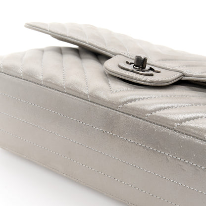 Chanel Iridescent Calfskin Chevron Quilted Medium Double Flap Silver 12 of 13
