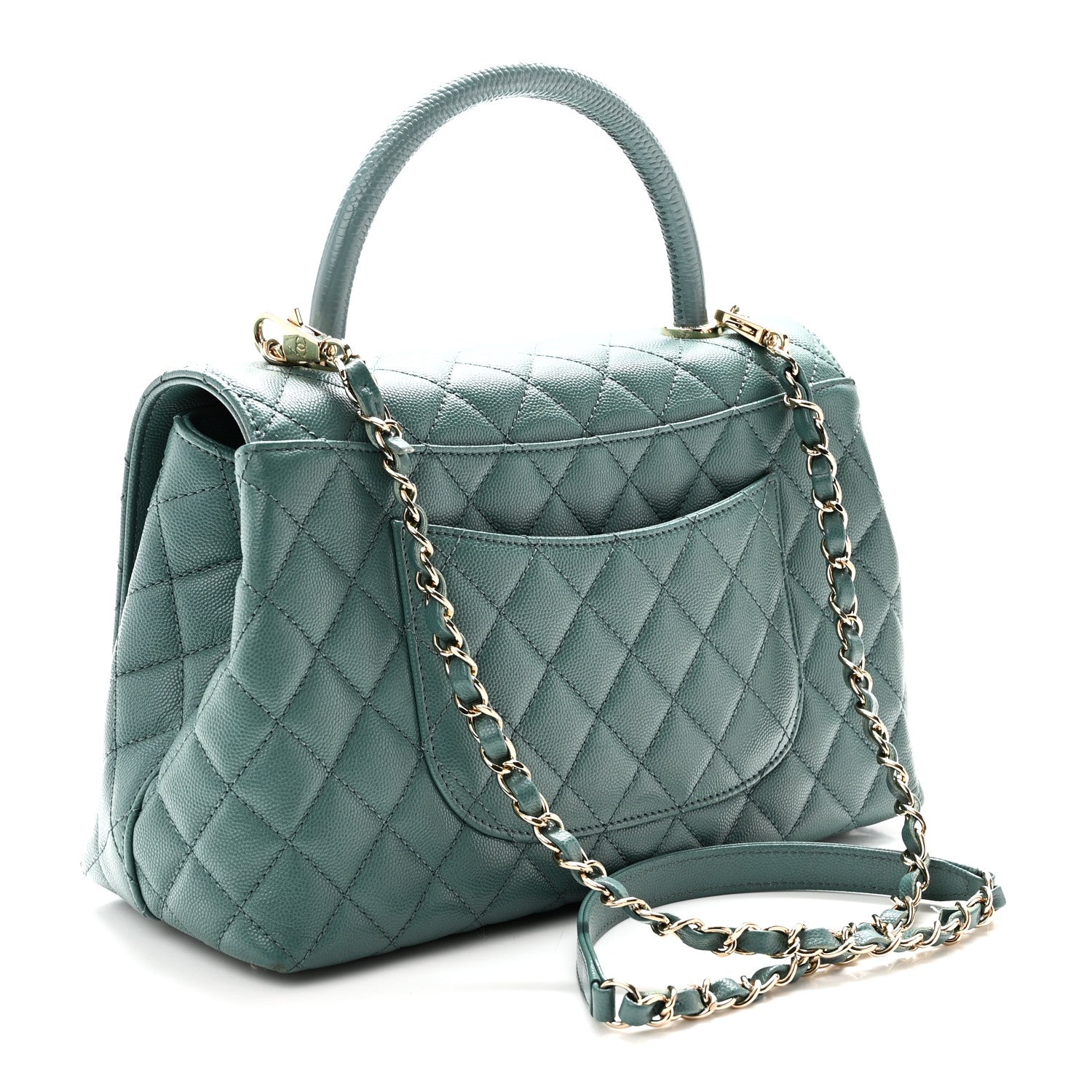 Chanel Caviar Quilted Lizard Embossed Small Coco Handle Flap Green 4 of 11