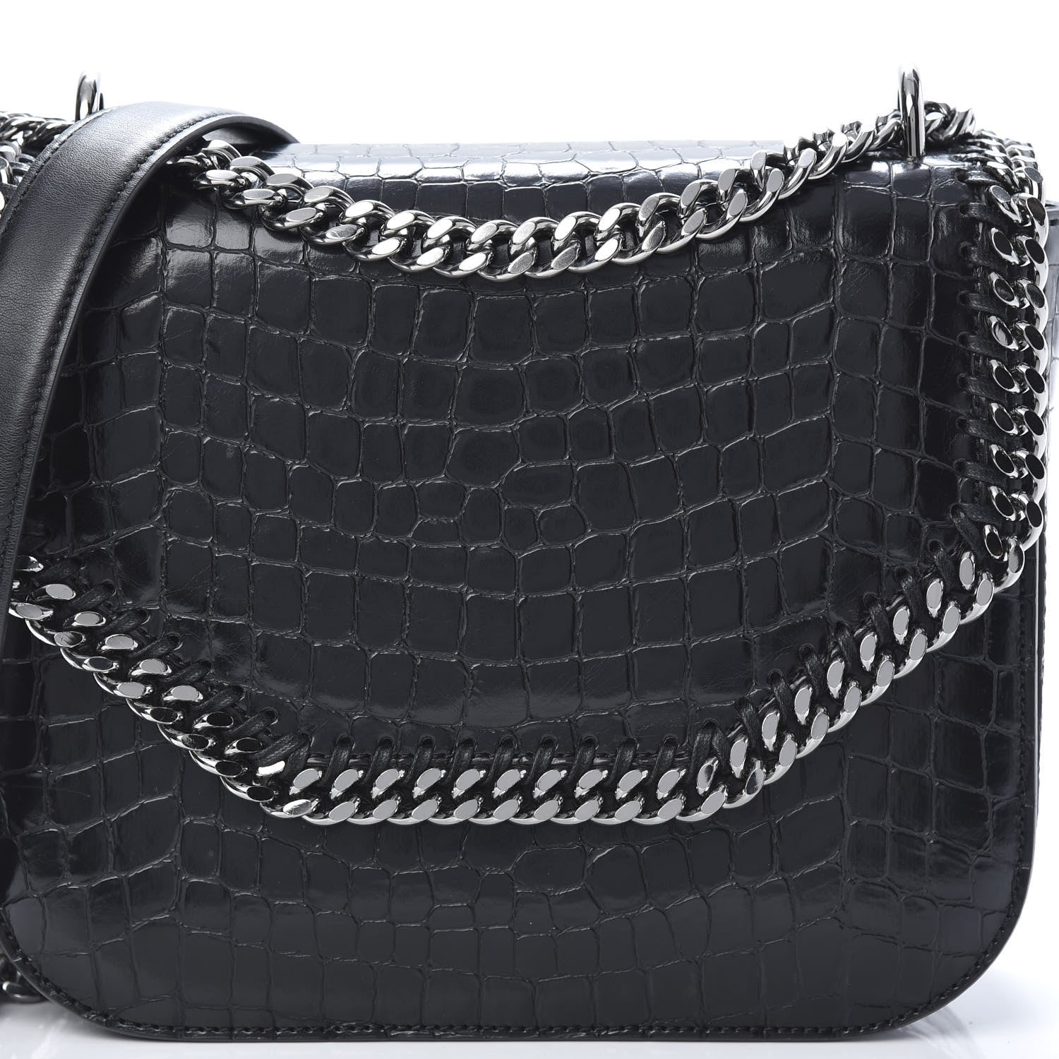 Stella McCartney Embossed Crocodile Effect Medium Falabella Box Shoulder Bag Black 7 of 9