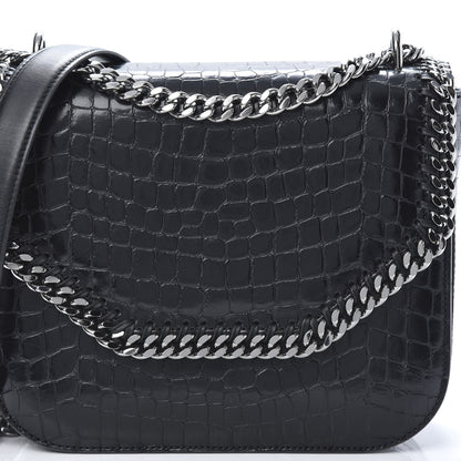 Stella McCartney Embossed Crocodile Effect Medium Falabella Box Shoulder Bag Black 7 of 9