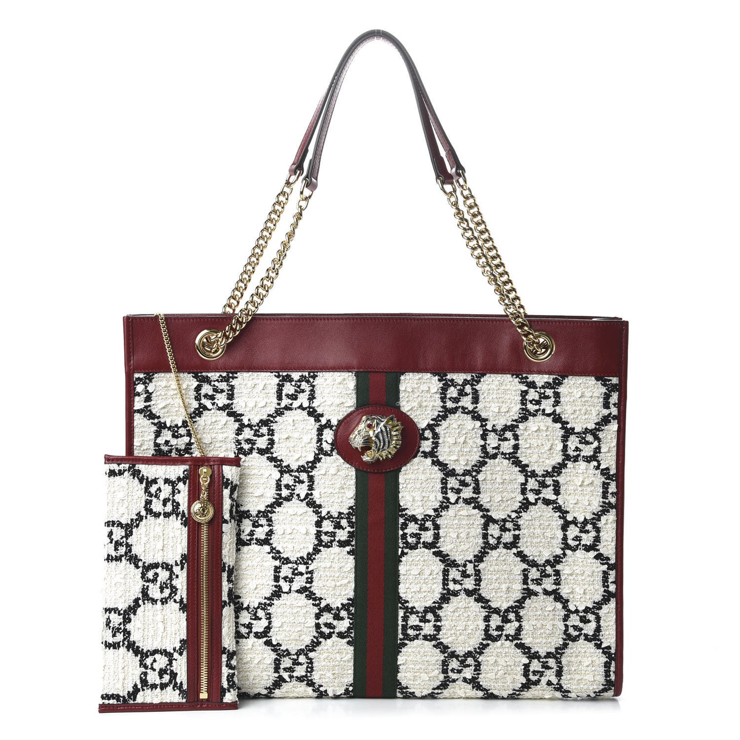 Tweed GG Monogram Large Rajah Chain Tote White Black Romantic Cherry
