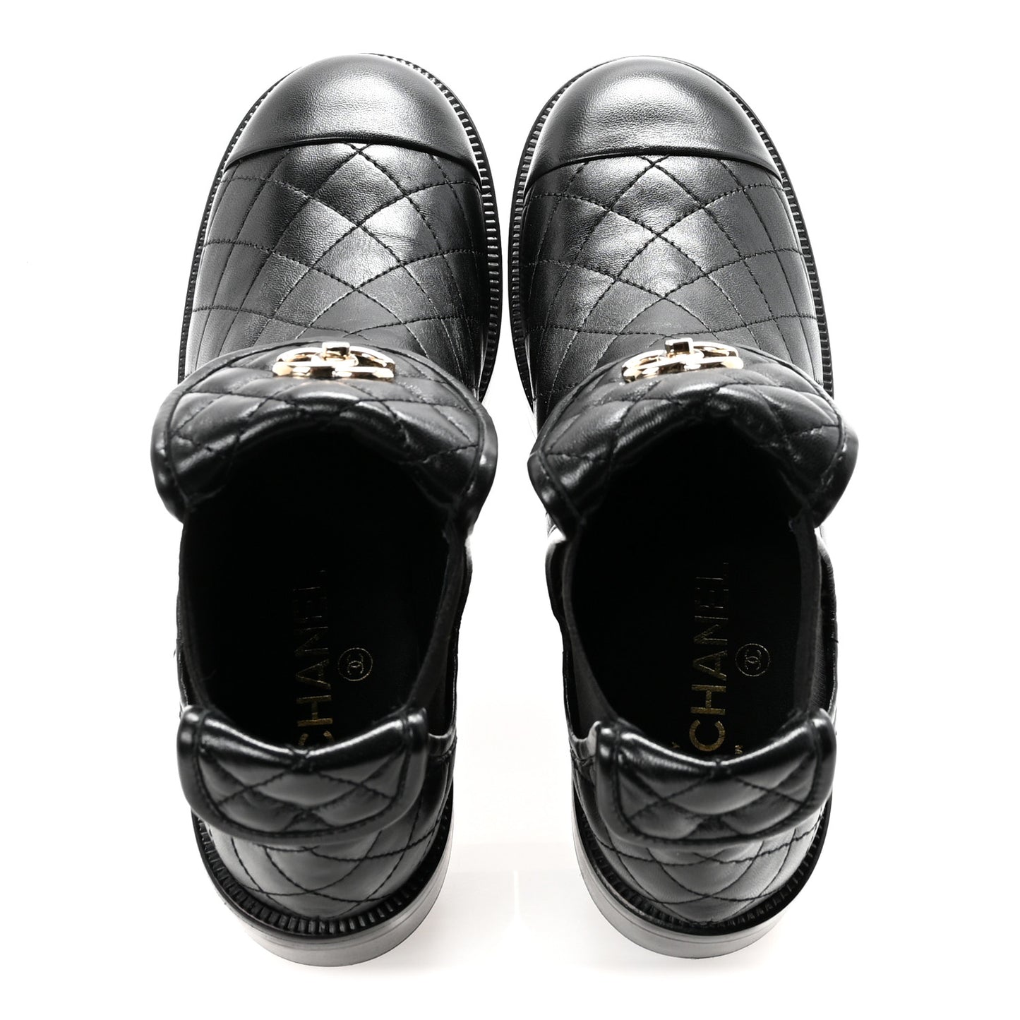 Lambskin Quilted Cap Toe CC Turnlock Booties 38.5 Black