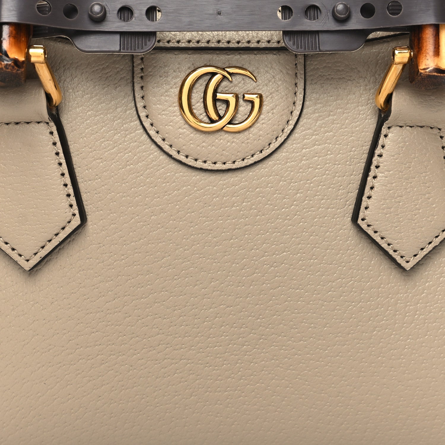Gucci Textured Dollar Calfskin Web Mini Diana Tote Bag Oatmeal Vintage Green 7 of 9