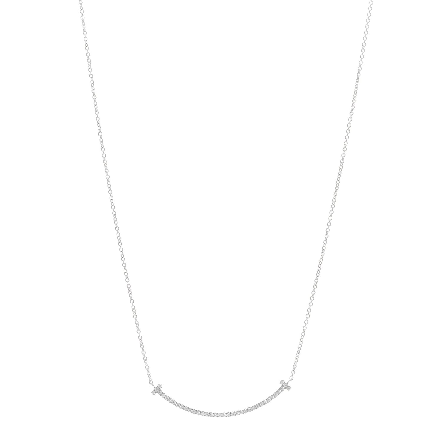 18K White Gold Diamond Small T Smile Pendant Necklace