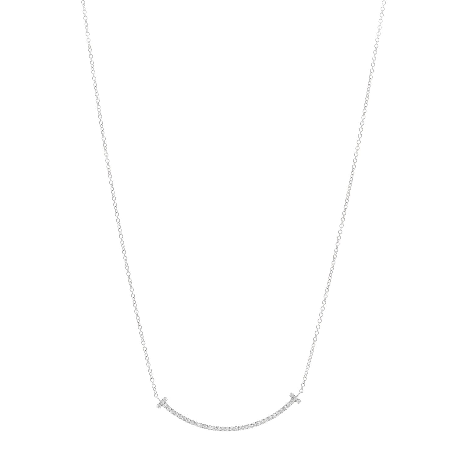 Tiffany 18K White Gold Diamond Small T Smile Pendant Necklace 1 of 5