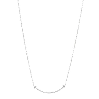 Tiffany 18K White Gold Diamond Small T Smile Pendant Necklace 1 of 5