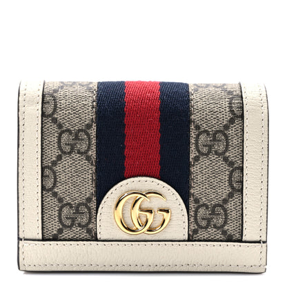 Gucci GG Supreme Monogram Textured Dollar Calfskin Web Ophidia Card Case Beige Ebony Mystic White 1 of 7