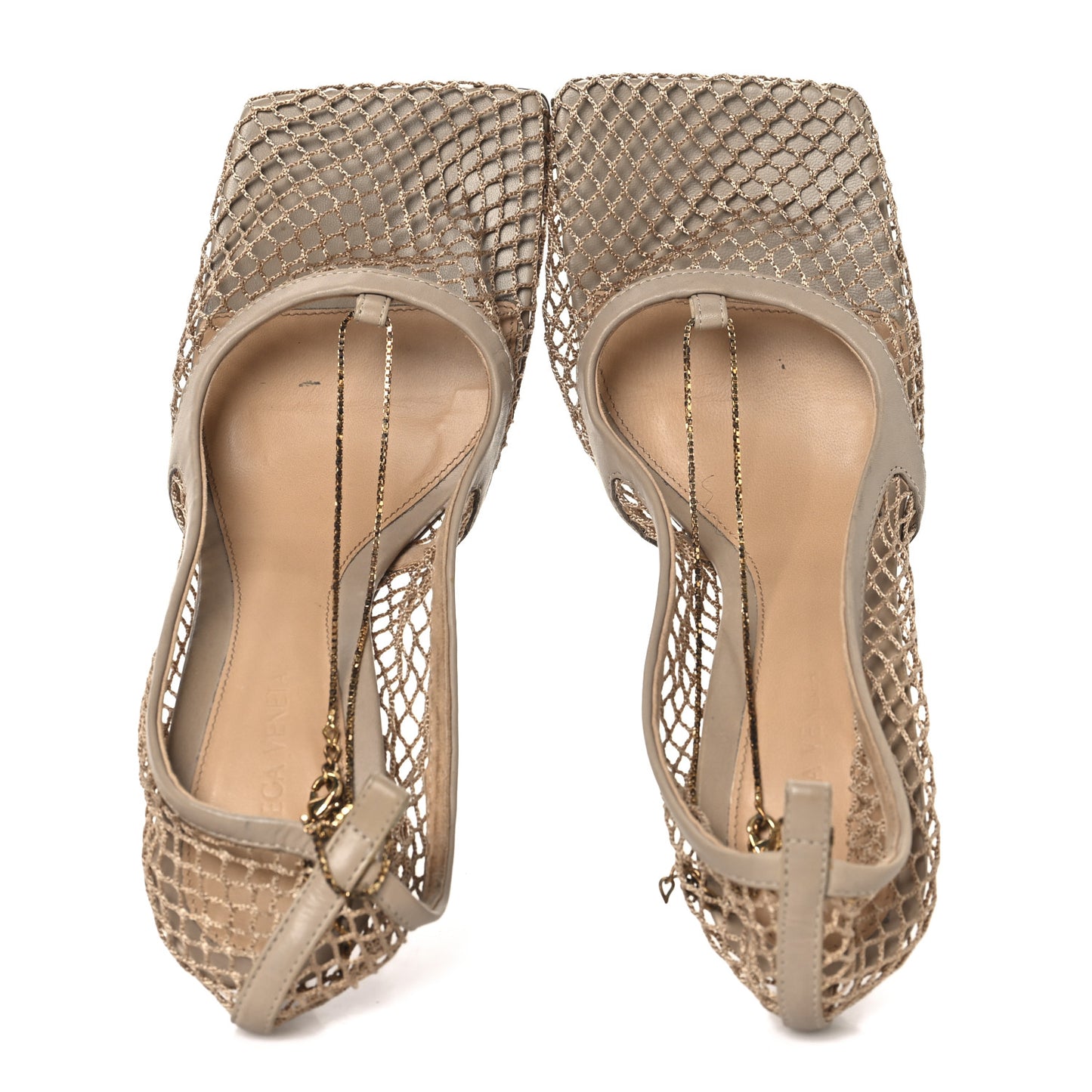 Mesh Nappa Chain Sandals 40 Beige Pony