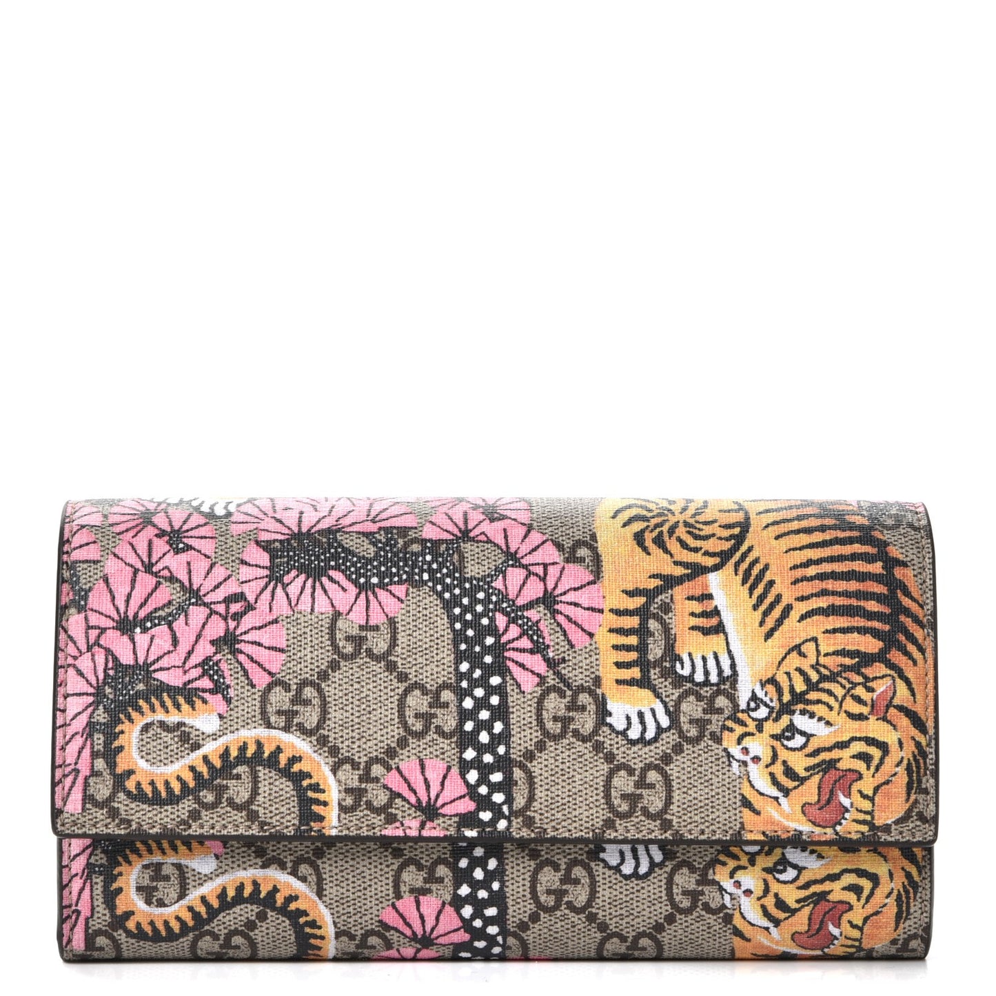 GG Supreme Monogram Bengal Continental Wallet Beige Pink