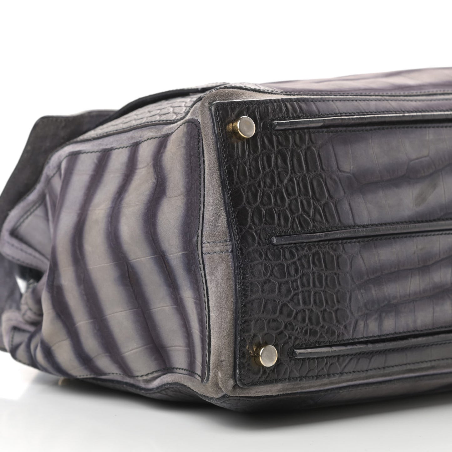 Nubuck Calfskin Crocodile Embossed Large Muse Two Grey
