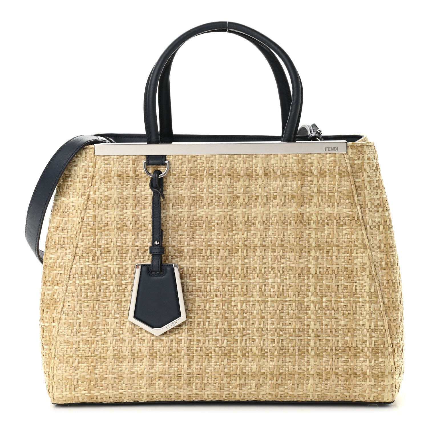 Fendi Woven Raffia Vitello Regular 2Jours Tote Natural Black 1 of 13
