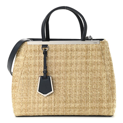Fendi Woven Raffia Vitello Regular 2Jours Tote Natural Black 1 of 13
