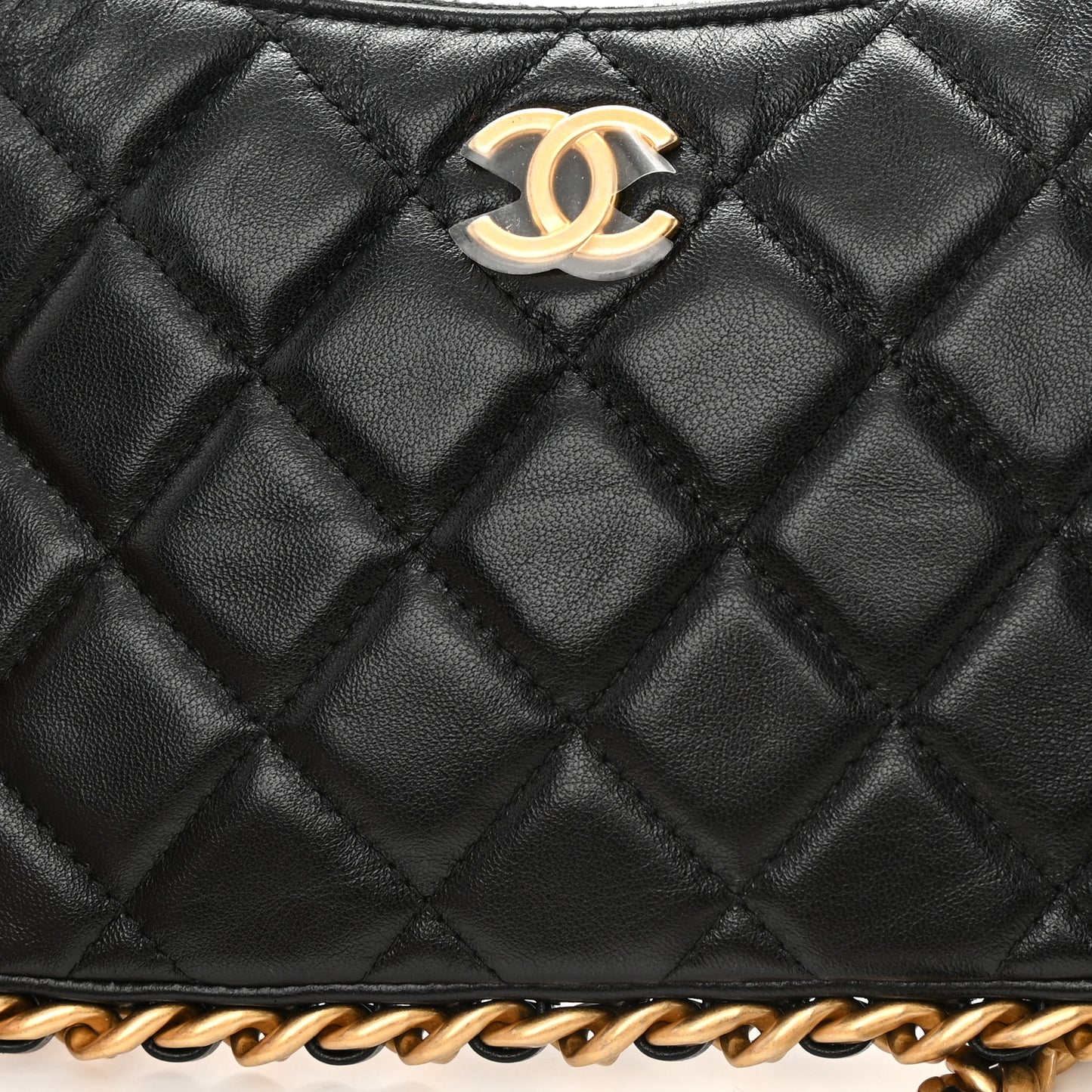 Lambskin Quilted Chain Around Top Handle Mini Bag Black