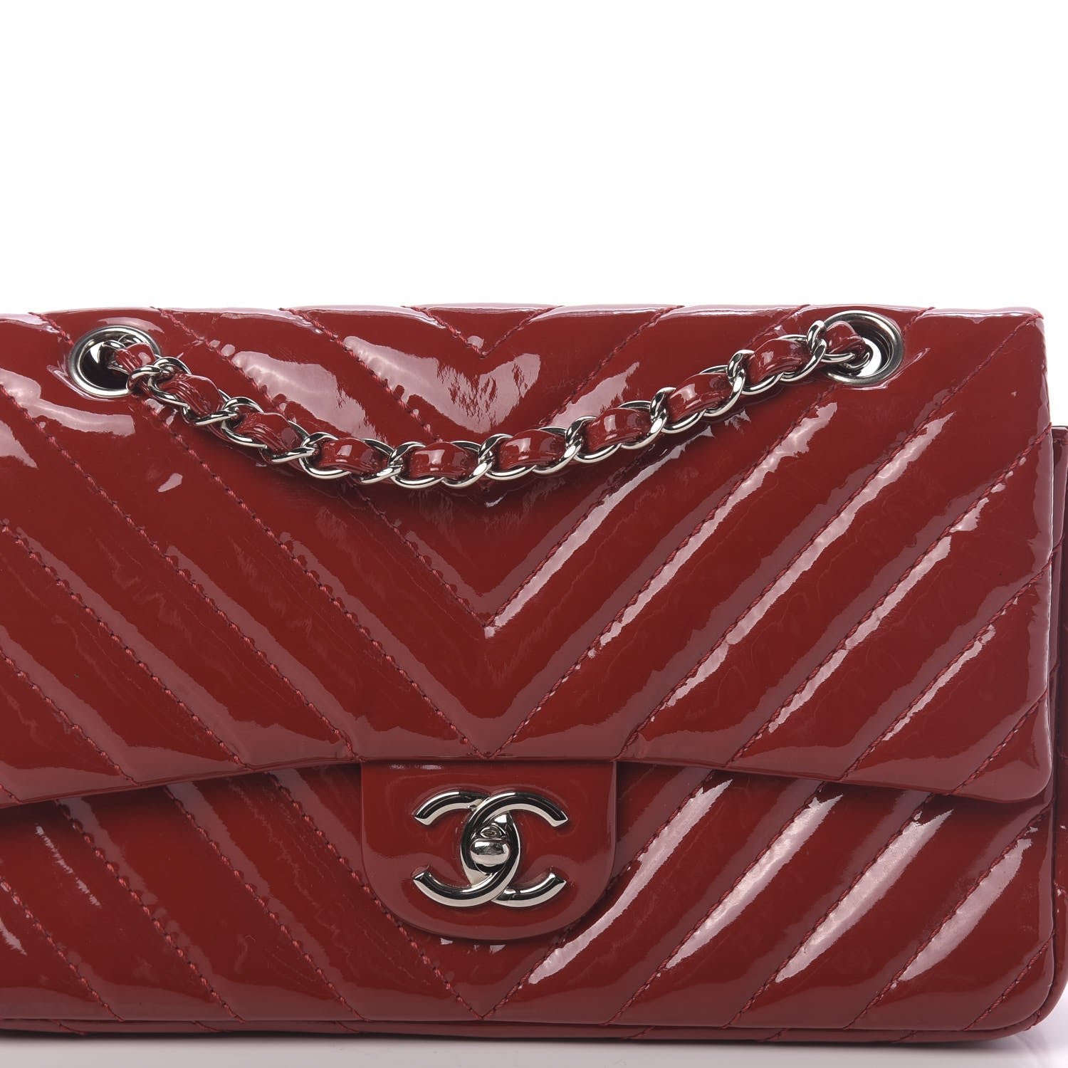 Chanel Patent Chevron Quilted Medium Single Flap Red 11 of 11