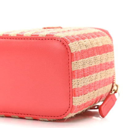 Chanel Raffia Jute Striped Mini Vanity Case With Chain Red Beige 9 of 9