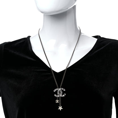 Chanel Lambskin Crystal Star CC Necklace Black Silver 3 of 6