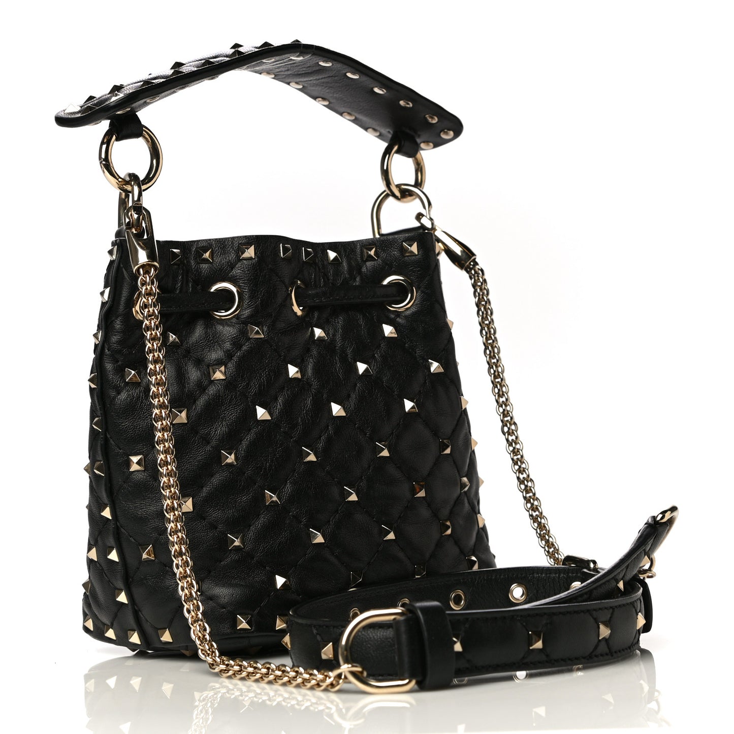 Nappa Mini Rockstud Spike Bucket Bag Black