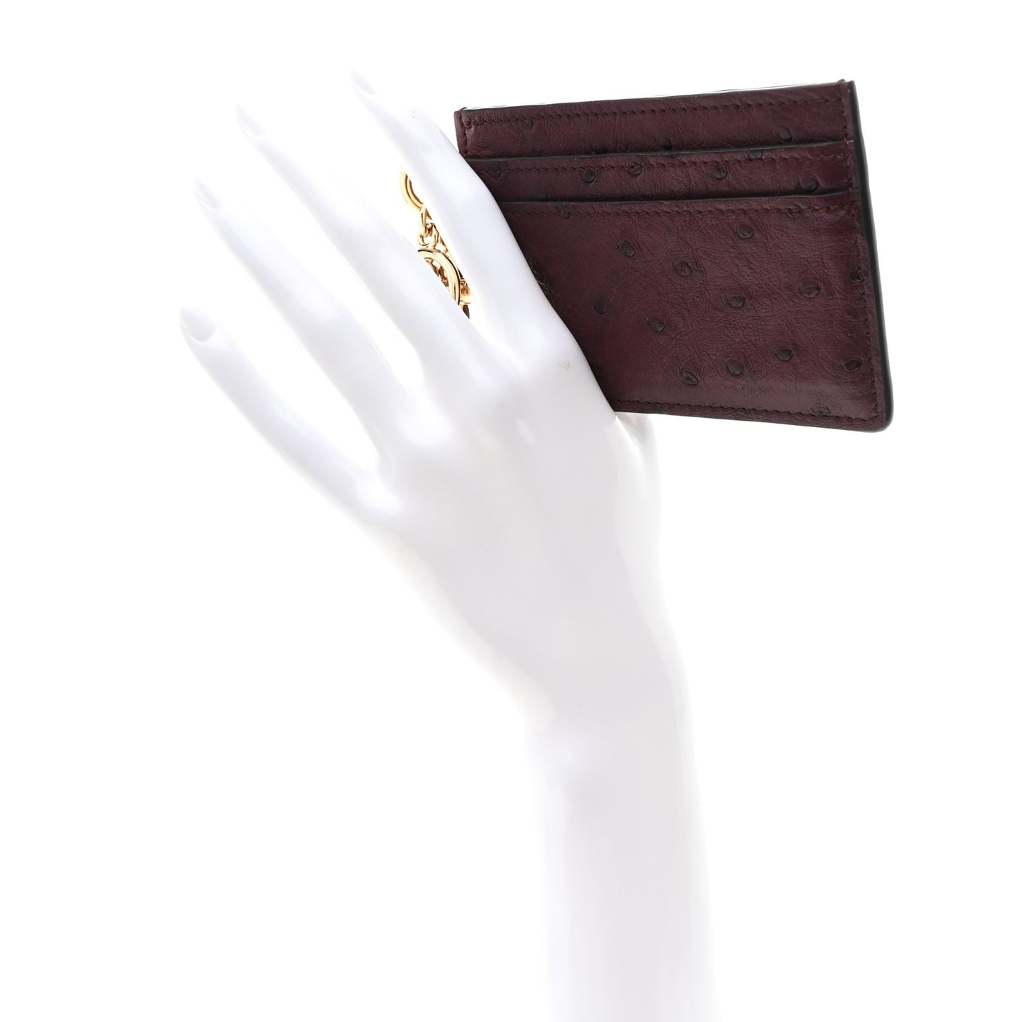 Ostrich LV Charms Card Holder Bordeaux