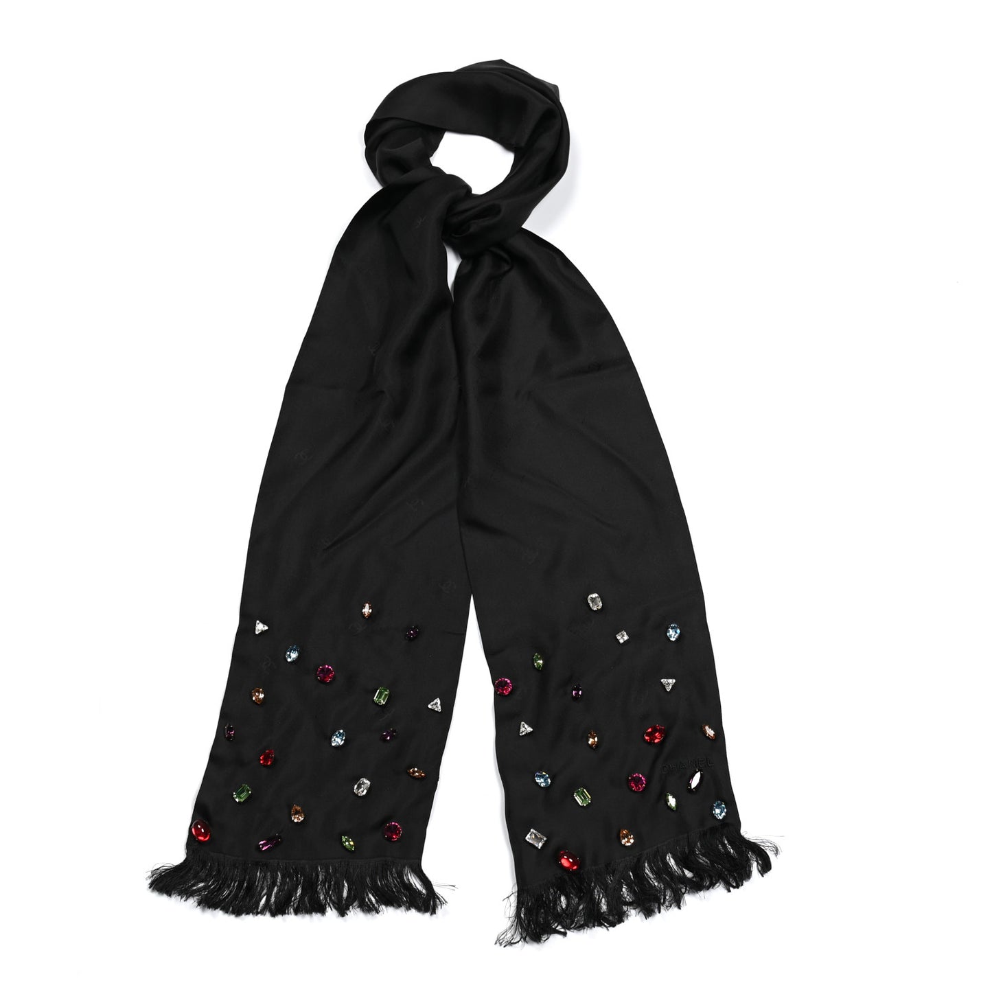 Silk Crystal Scarf Black