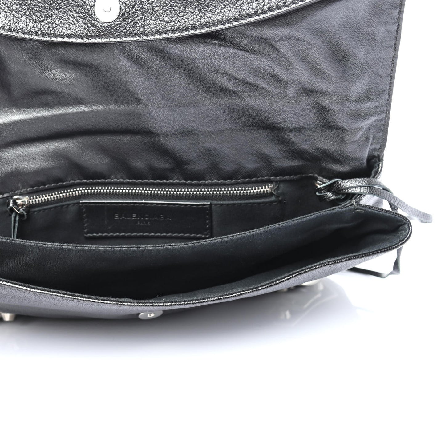 Chevre Silver Metallic Edge Hardware Envelope Clutch Black
