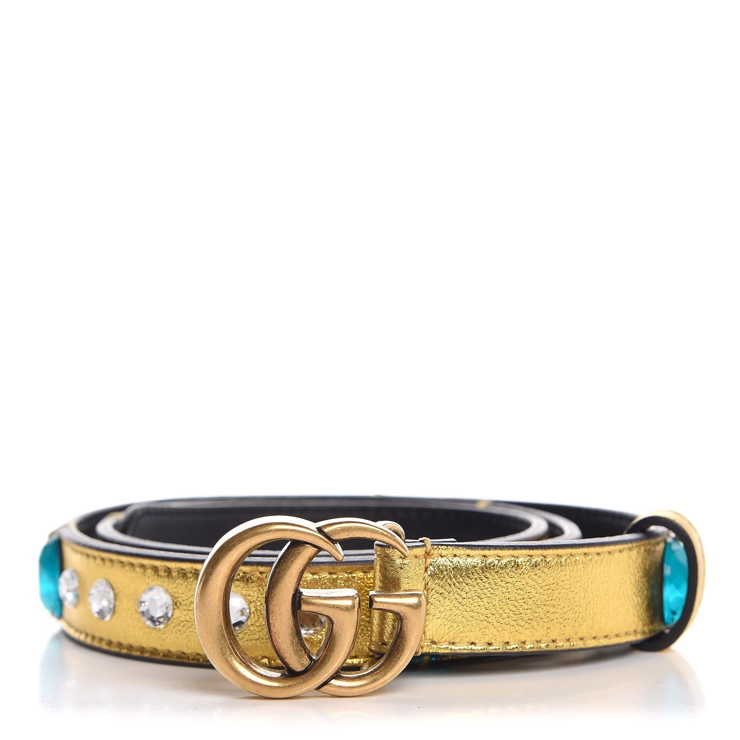Gucci Calfskin Crystal Embellished Double G Belt 75 30 Gold 1 of 6