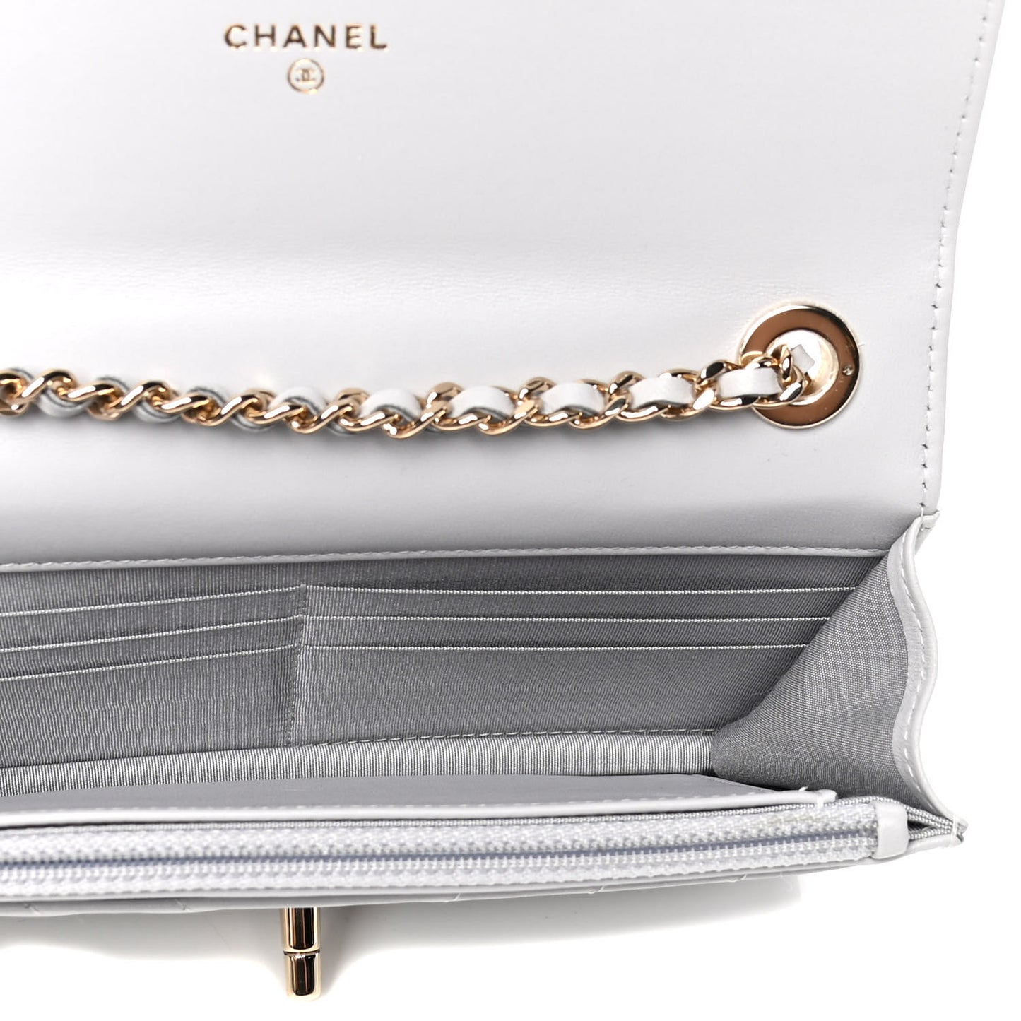 Lambskin Chevron Quilted Trendy CC Wallet On Chain WOC Grey