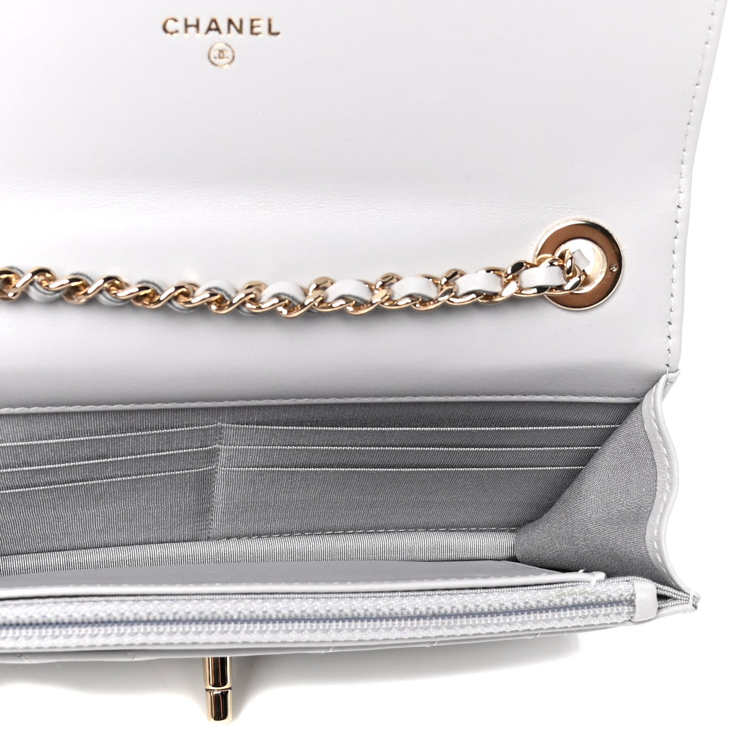 Chanel Lambskin Chevron Quilted Trendy CC Wallet On Chain WOC Grey 4 of 4
