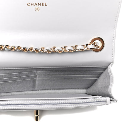 Chanel Lambskin Chevron Quilted Trendy CC Wallet On Chain WOC Grey 4 of 4