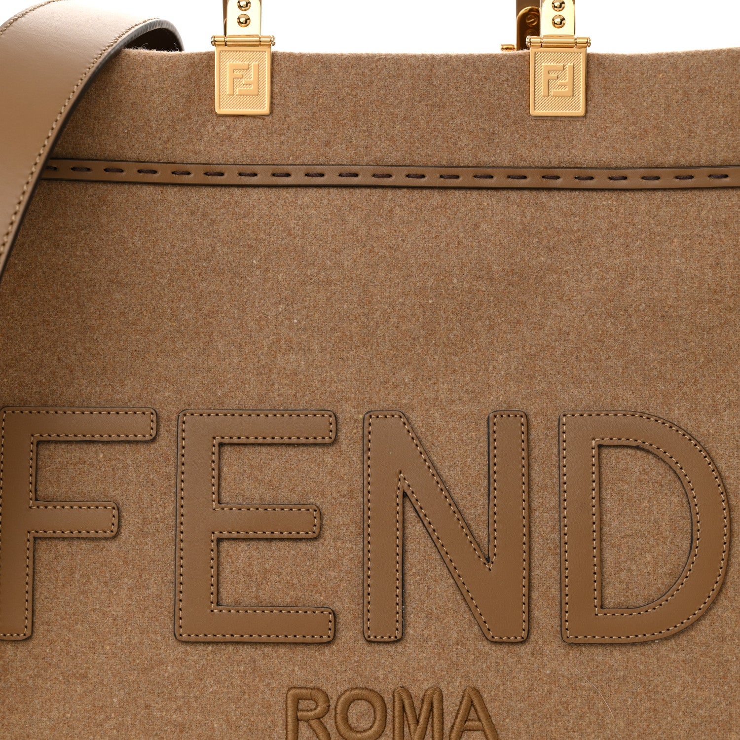 Fendi Flannel Vitello King Wool Plexiglass FF Logo Embroidered Medium Fendi Sunshine Shopper Tote Brown 8 of 10