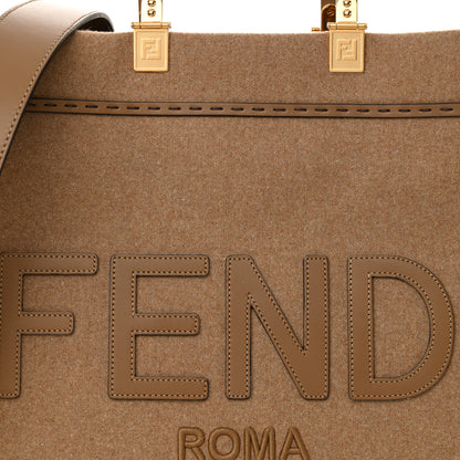 Fendi Flannel Vitello King Wool Plexiglass FF Logo Embroidered Medium Fendi Sunshine Shopper Tote Brown 8 of 10