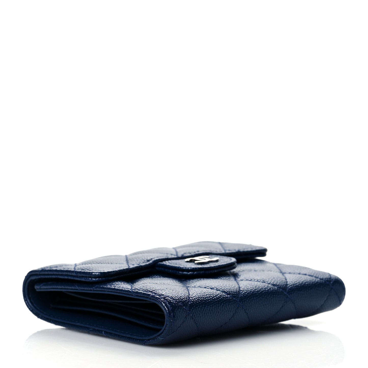 Caviar Quilted Compact Flap Wallet Navy