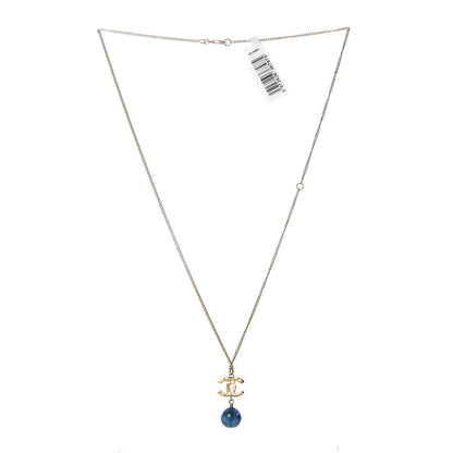 Chanel Bead CC Pendant Necklace Blue Gold 3 of 4