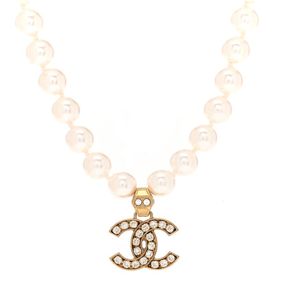 Chanel Pearl Crystal CC Short Necklace Gold 4 of 5