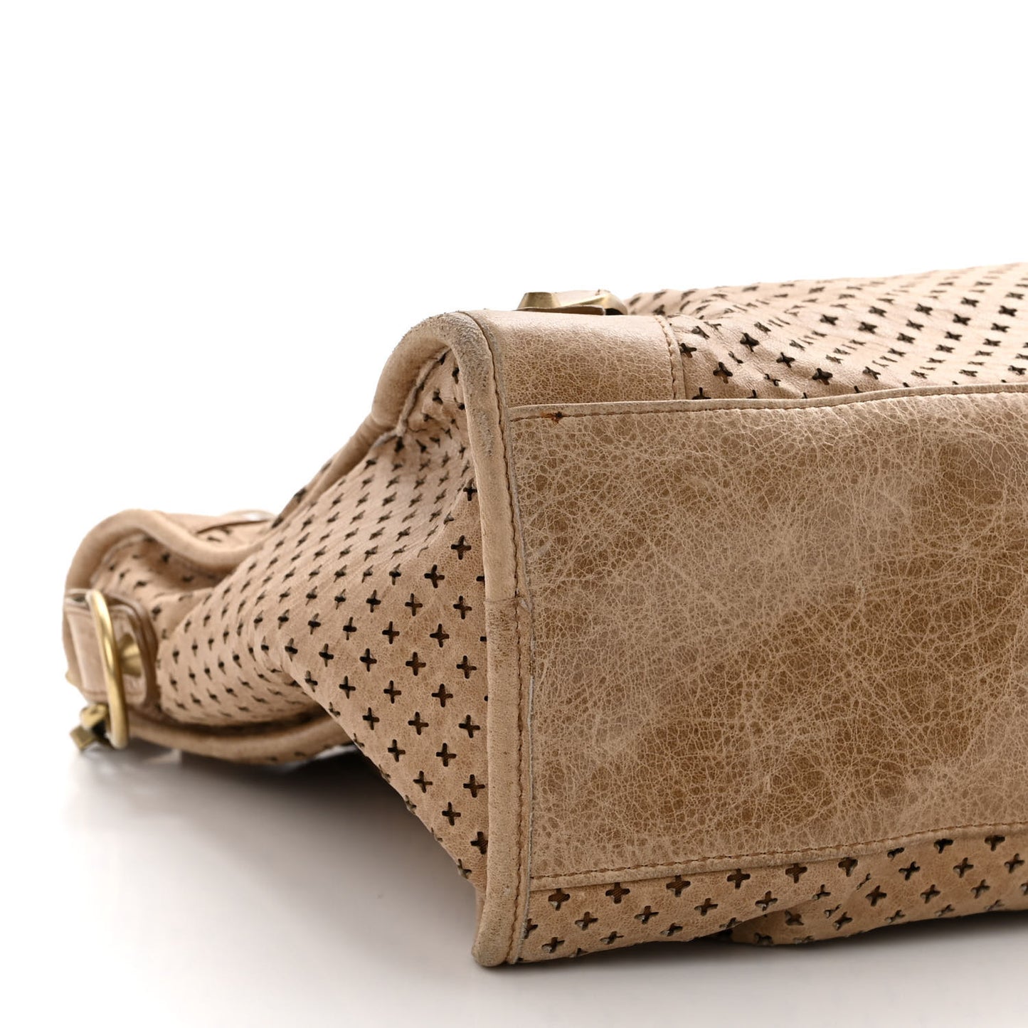 Agneau Laser Cut Cross Classic Gold Hardware City Beige Latte