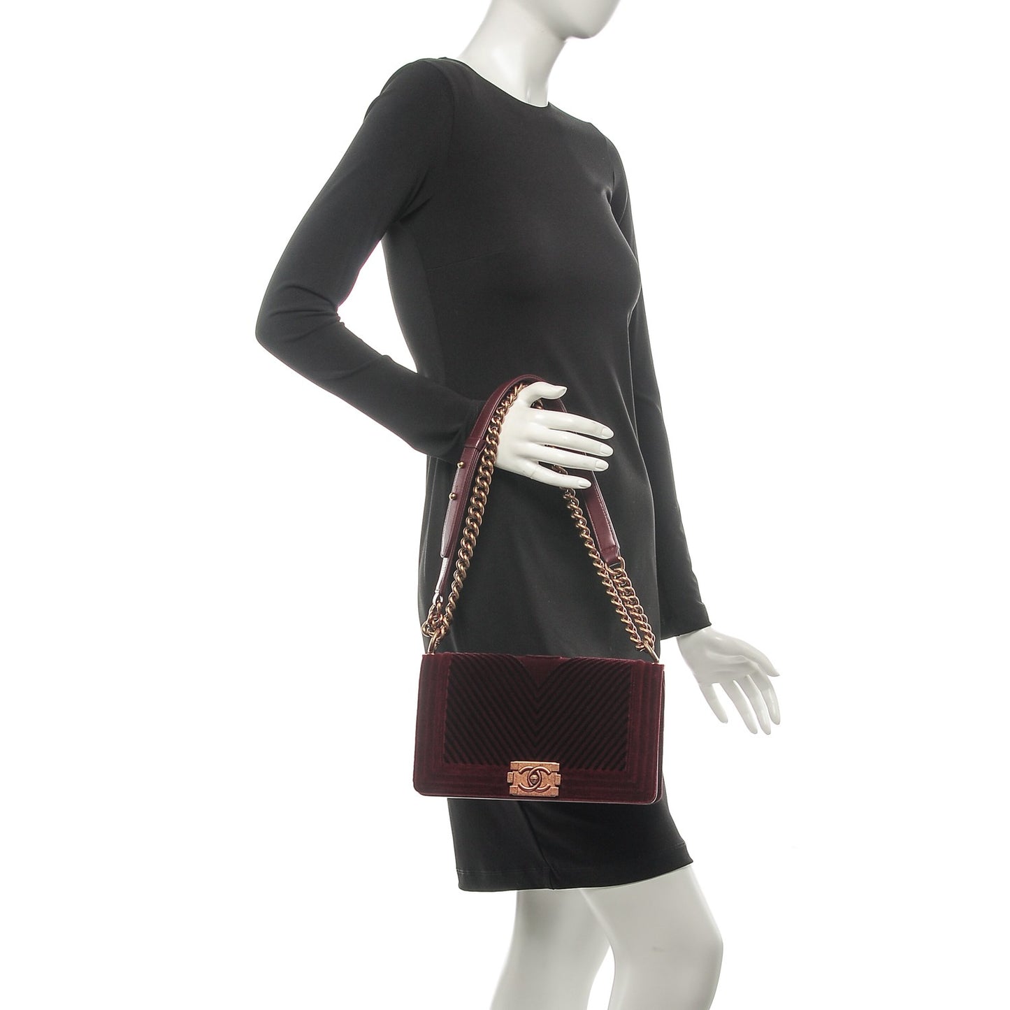 Velvet Chevron Medium Boy Flap Burgundy