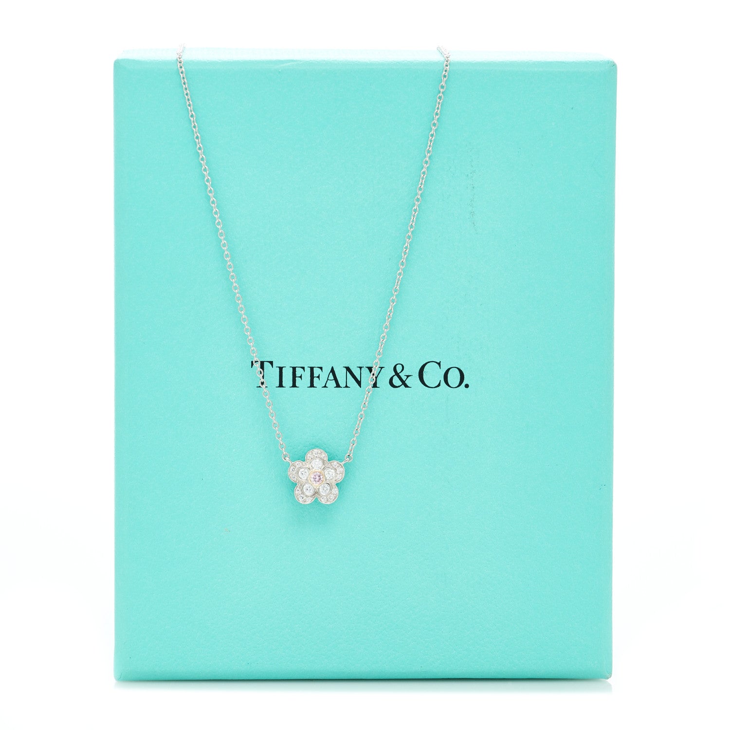 Tiffany Platinum 18K Rose Gold Pink Diamond Enchant Flower Pendant
