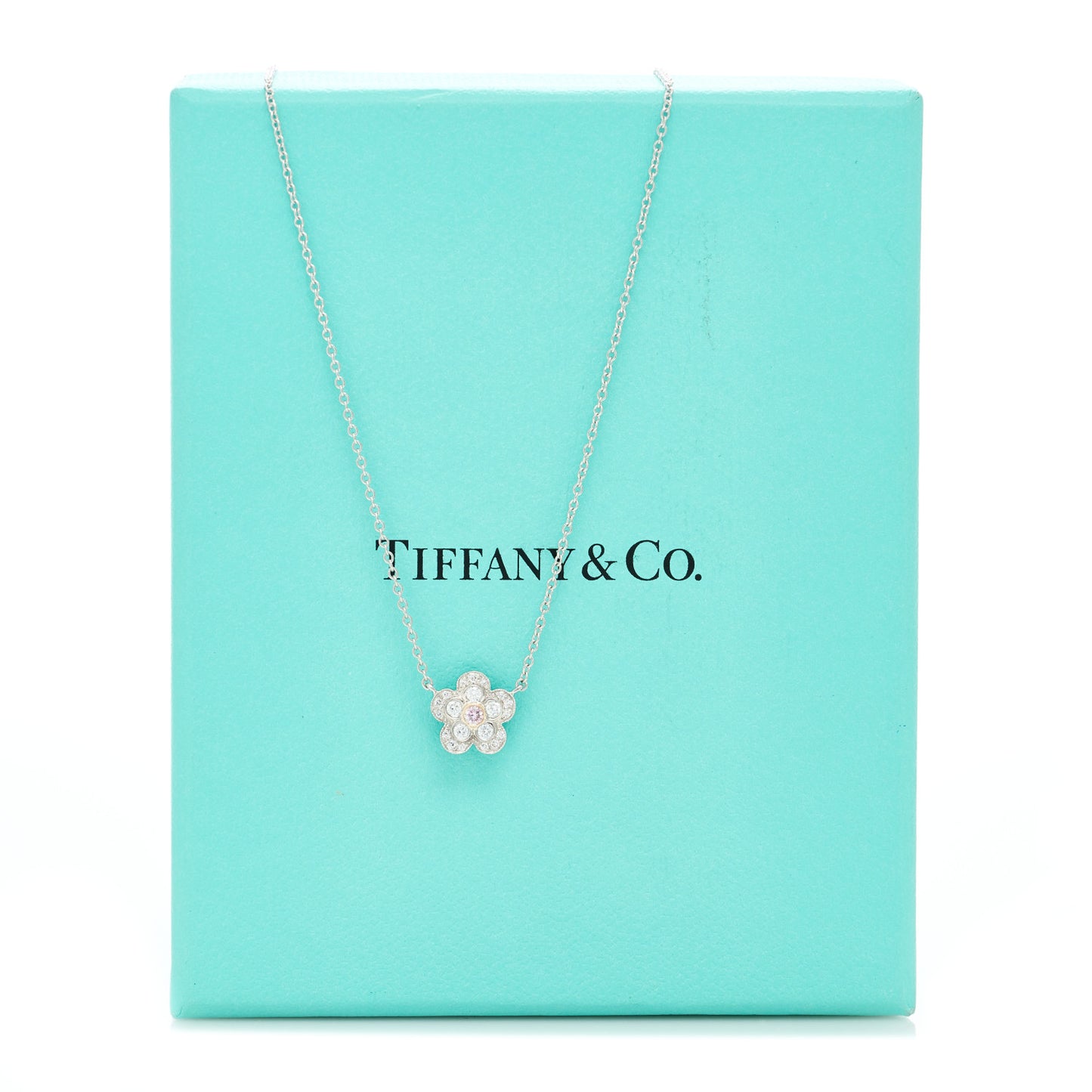 Platinum 18K Rose Gold Pink Diamond Enchant Flower Pendant Necklace